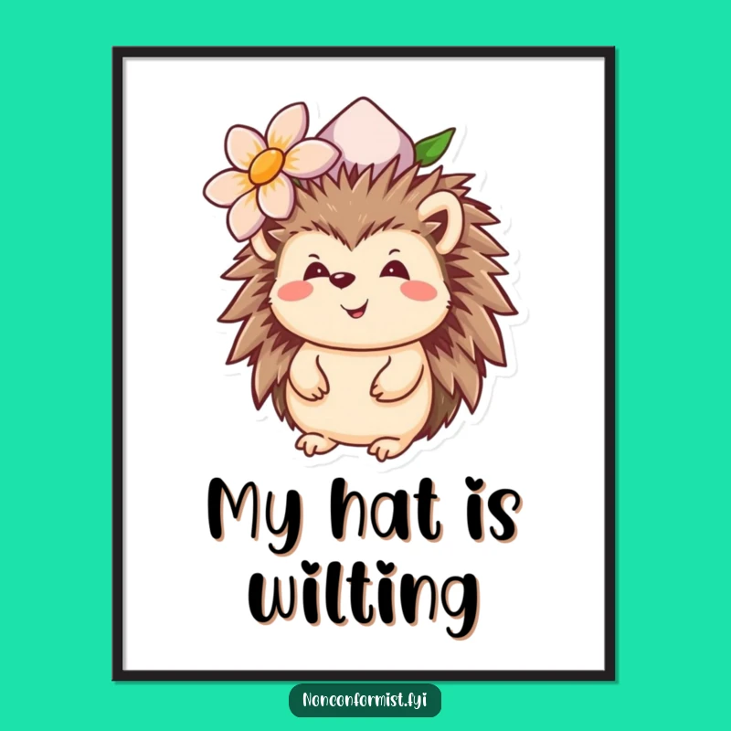 Funny Hedgehog Flower Hat Poster - Whimsical Wall Art for a Cheerful Atmosphere
