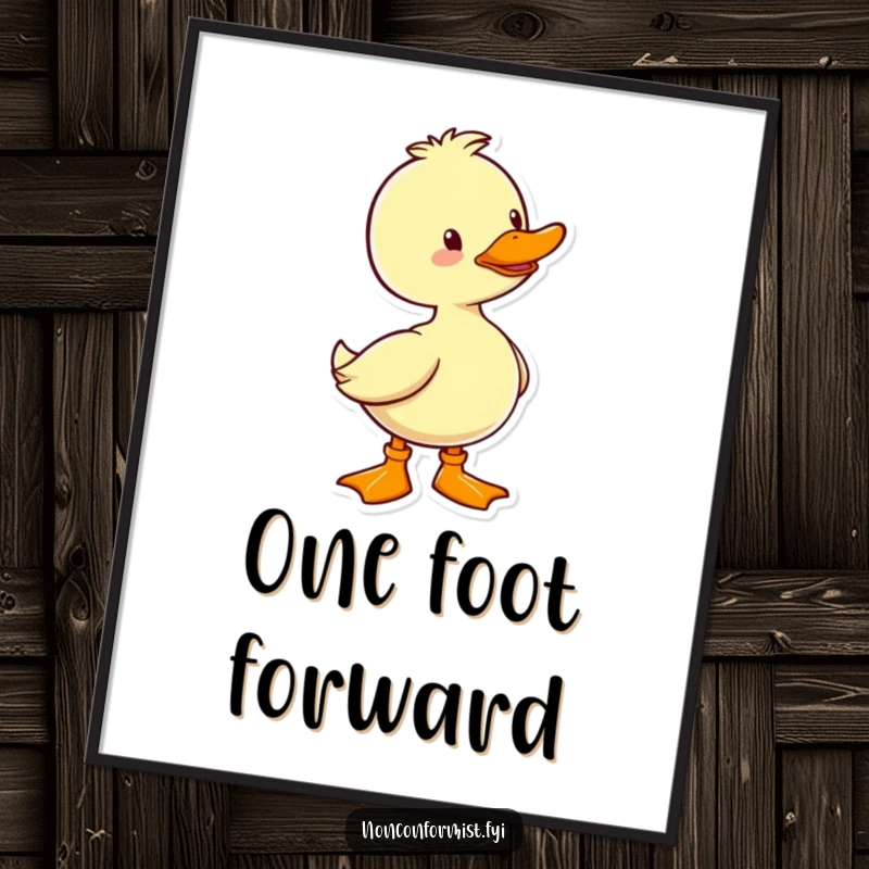 Funny Duck Poster: A cheerful duck character wearing a single, brightly colored boot, bringing quirky joy to wall art.
