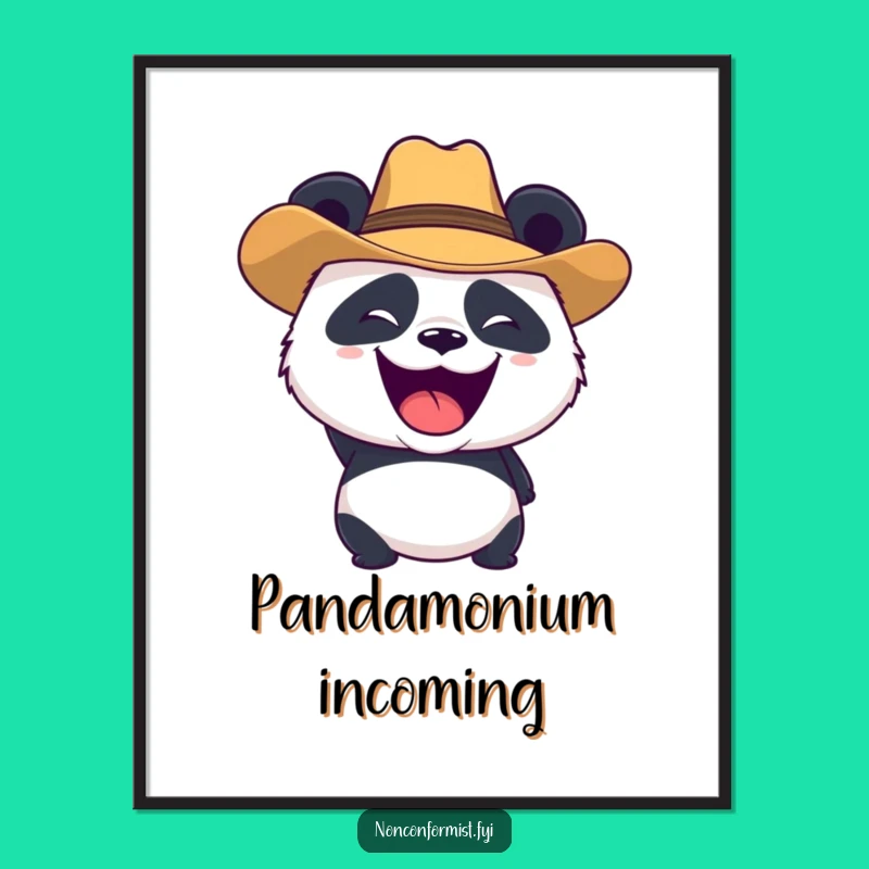 Funny Panda Cowboy Poster: Roaring Character Art for Playful Spaces