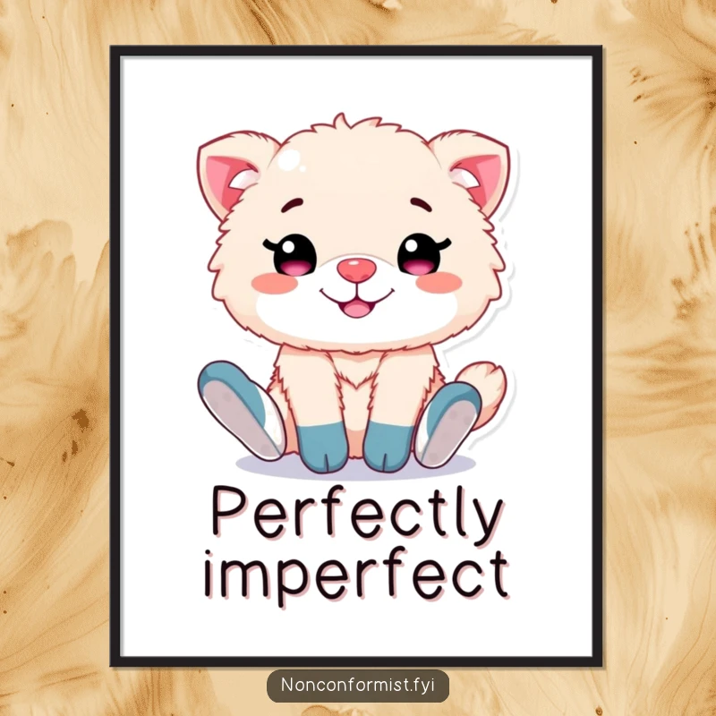 Funny poster art of a cute, fluffy animal character with a proud grin, highlighting its quirky mismatched socks with playful confidence.