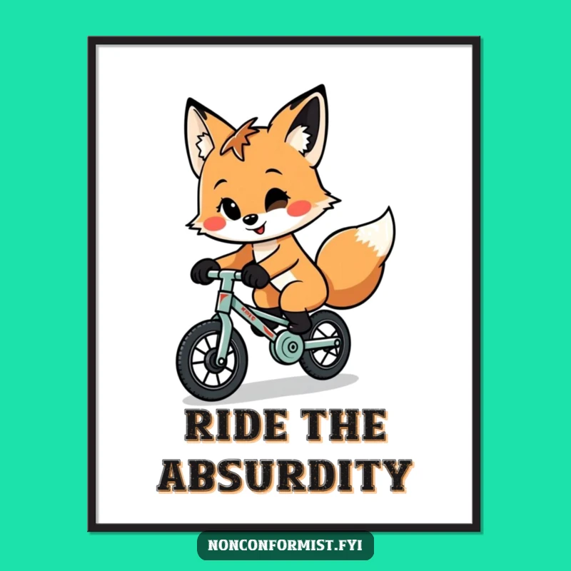 Funny Fox Unicycle Poster: Quirky Character Art for a Playful Space