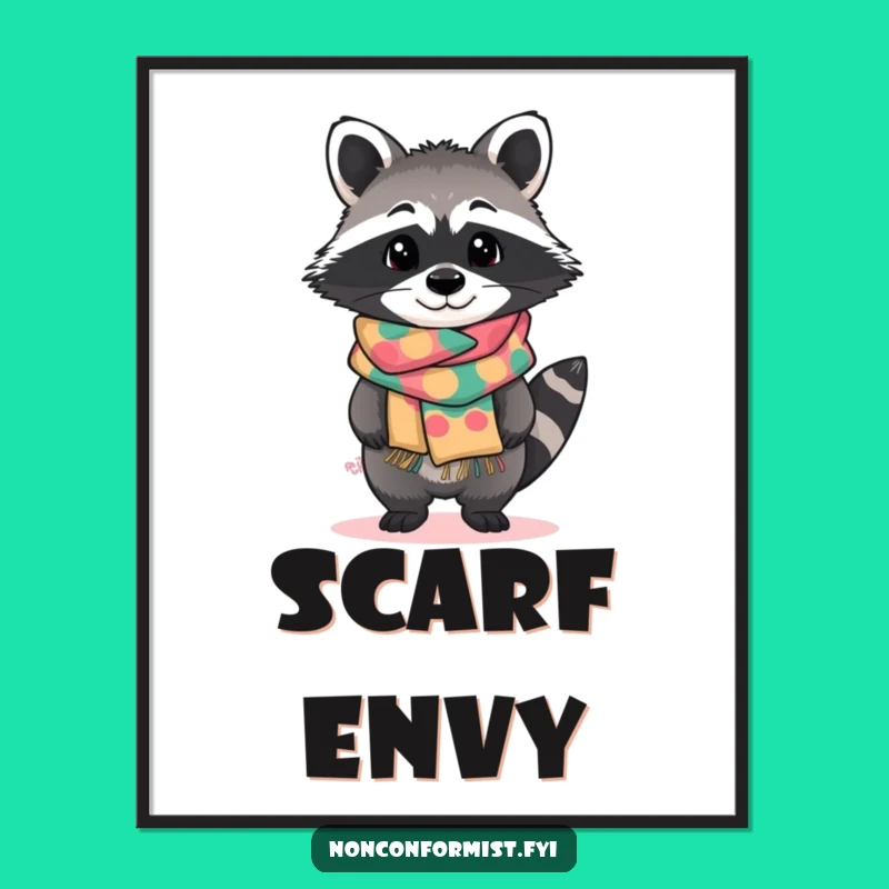 Funny Raccoon Scarf Poster: Curious Tilt Wall Art, Gift