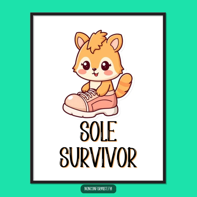 Funny Eccentric Penguin Poster: Oversized Shoe & Smirk Art for Whimsical Decor Gift