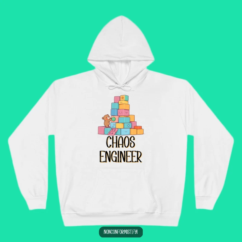 Funny Bear Hoodie: Cozy Tower Builder, Colorful Blocks Comfort, Ideal Funny Gift