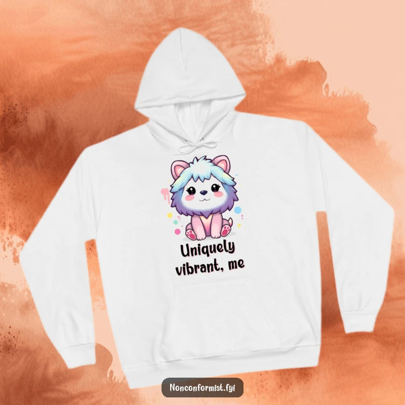 Funny Hoodie: Animal character painting a rainbow with unusual colors, offering humorous warmth and artistic flair.
