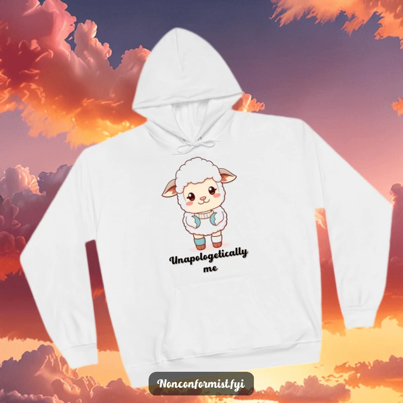 Funny Hoodie featuring a cute sheep in a sassy pose, adorned with mismatched socks, perfect for cozy, confident wear.