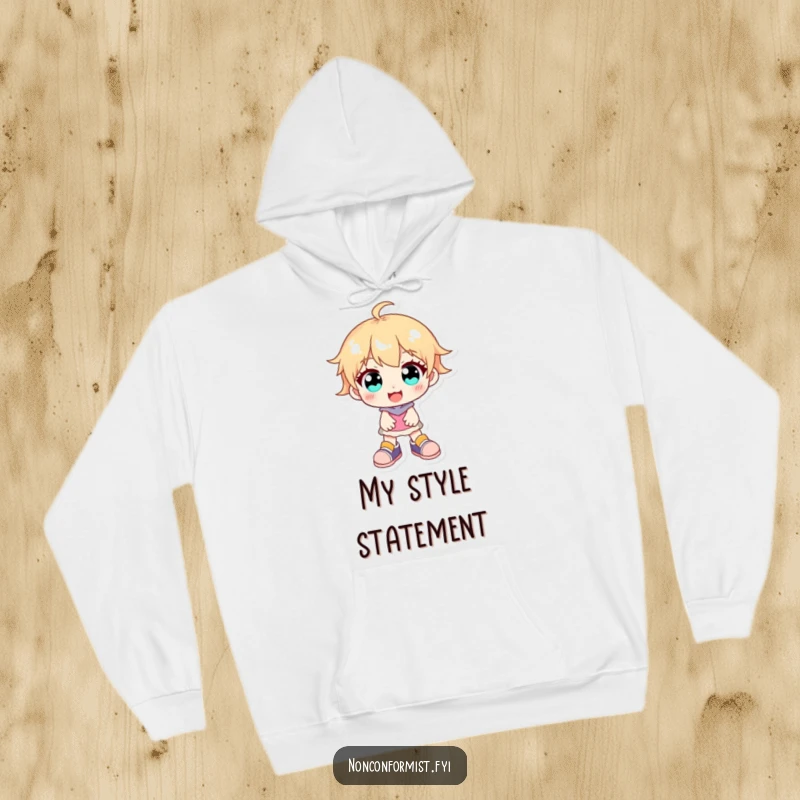 Funny character sporting bright, mismatched shoes and a wide smile, radiating happiness on this cozy hoodie.