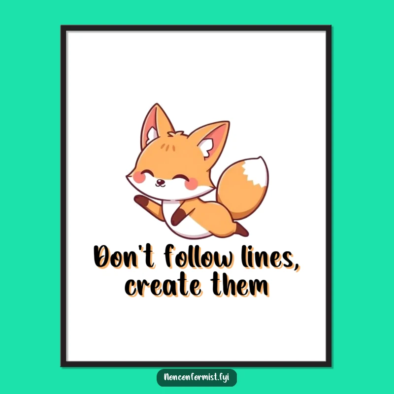 Funny Free Printable Wall Art: Leaping Fox Spirit - Quirky Downloadable Decor