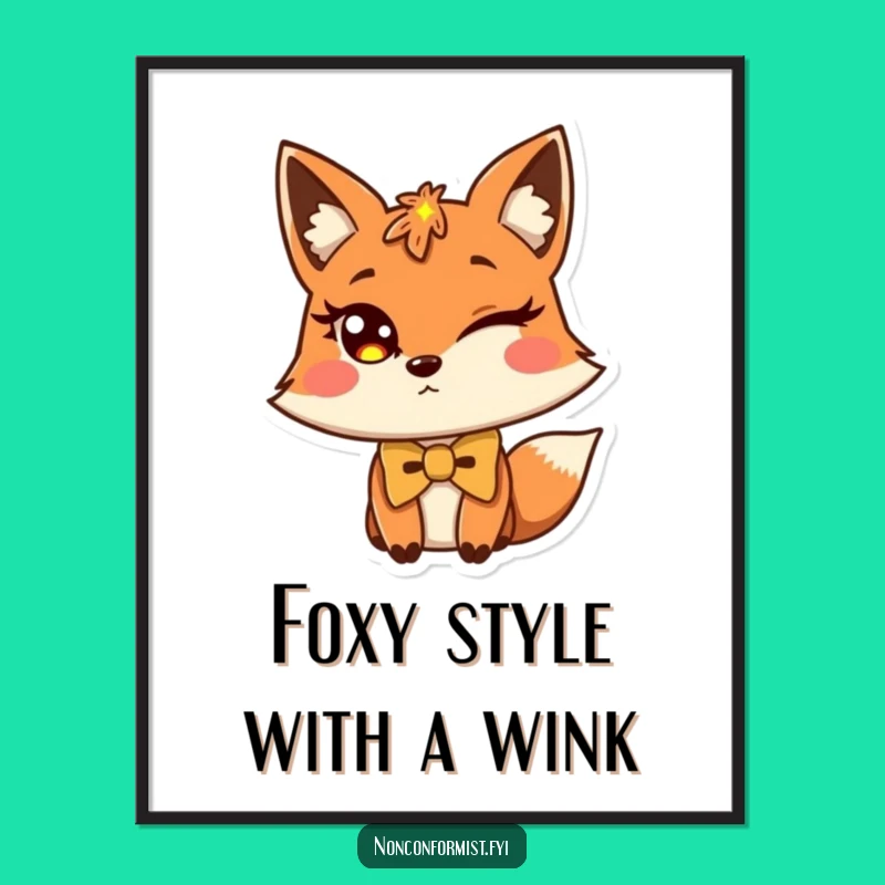 Funny Free Printable Fox Bow Tie Wall Art: Witty Charm, Downloadable Decor