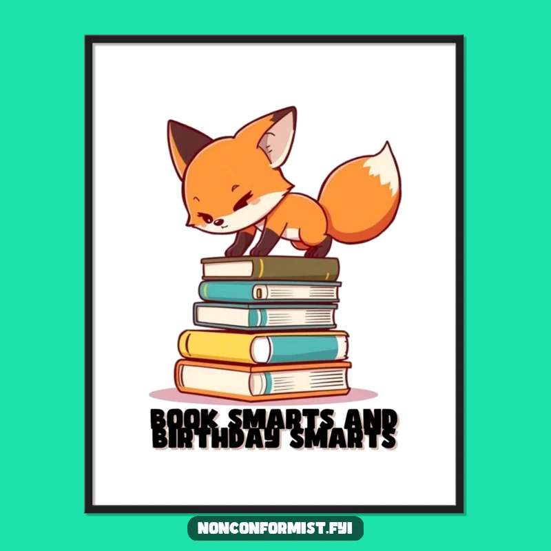 Free Printable Wall Art: Funny Fox Balancing Books, Downloadable Intellectual Decor