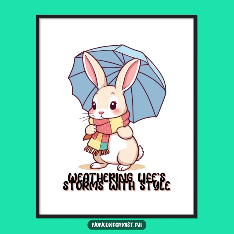 Free Printable Wall Art: Funny Rabbit Umbrella Scene, Quirky Downloadable Decor Gift!