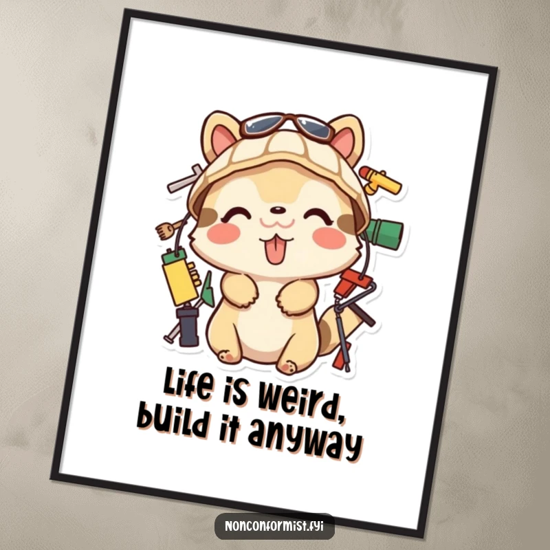 Funny Free Printable Wall Art: Playful animal sticking its tongue out, building something amazing, whimsical downloadable art.