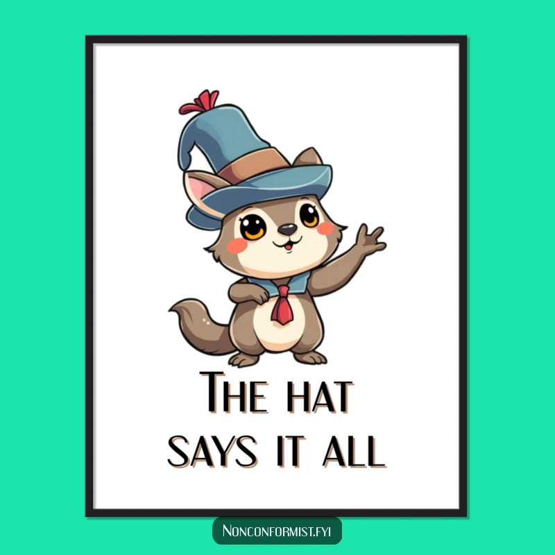 Free Printable Wall Art: Quirky Hat Animal - Eccentric Downloadable Decor