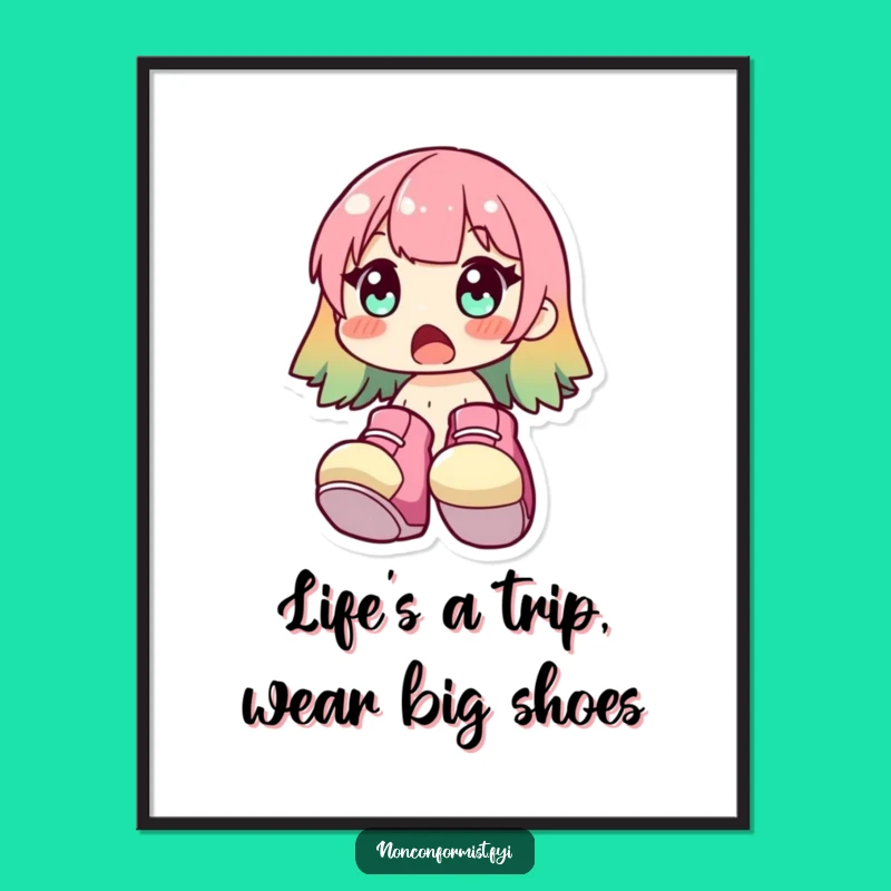 Free Printable Wall Art: Surprised Character, Oversized Shoes Art, Funny Downloadable Decor
