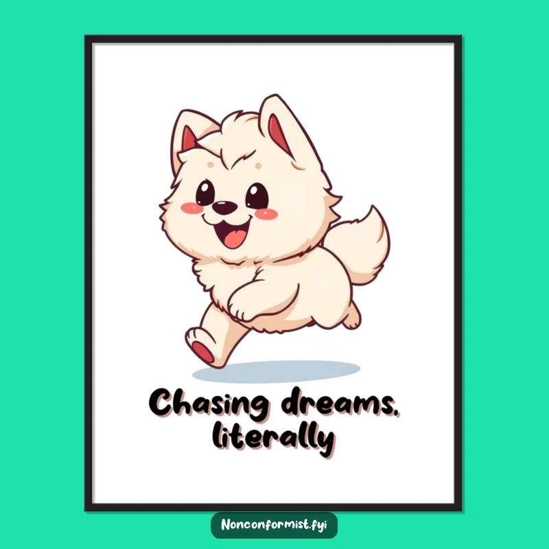 Funny Free Printable Wall Art: Dog Chasing Tail, Humorous Downloadable Decor