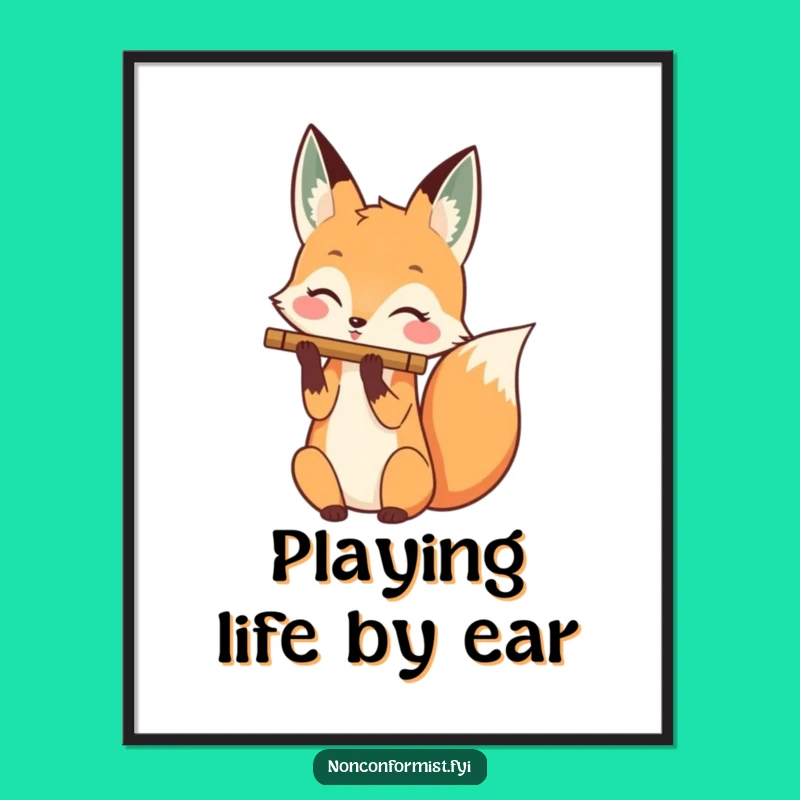 Funny Free Printable Wall Art: Fox Playing Flute Tail - Whimsical Downloadable Decor