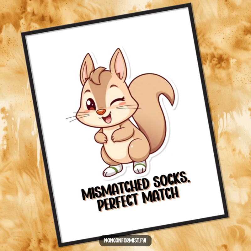 Funny Free Printable Wall Art: a mischievous squirrel winks, showcasing its uniquely mismatched socks.