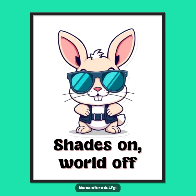 Funny Free Printable Wall Art: Rebellious Bunny Cool Grin Downloadable Decor