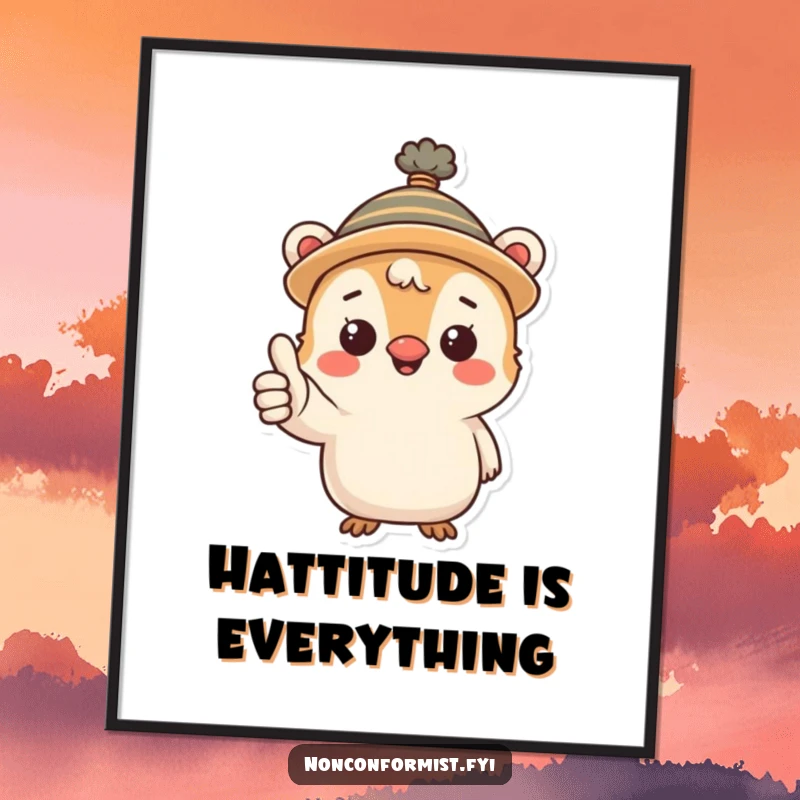 Funny Free Printable Wall Art: Whimsical creature sporting a quirky hat offers a cheerful and positive thumbs up.