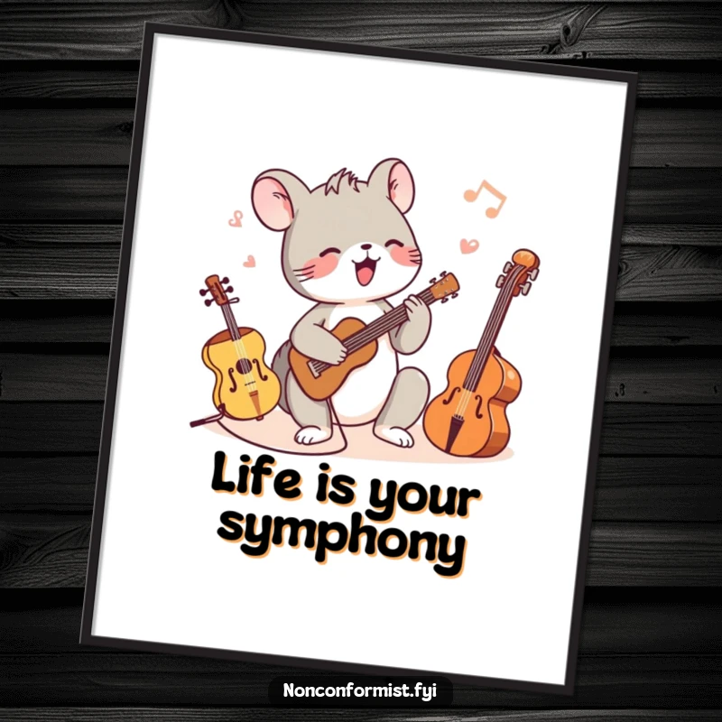 Funny Free Printable Wall Art: Small animal energetically plays a delightful orchestra of various instruments with pure joy.