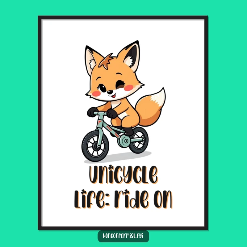 Funny Free Printable Wall Art: Quirky Fox Unicycle Downloadable Decor