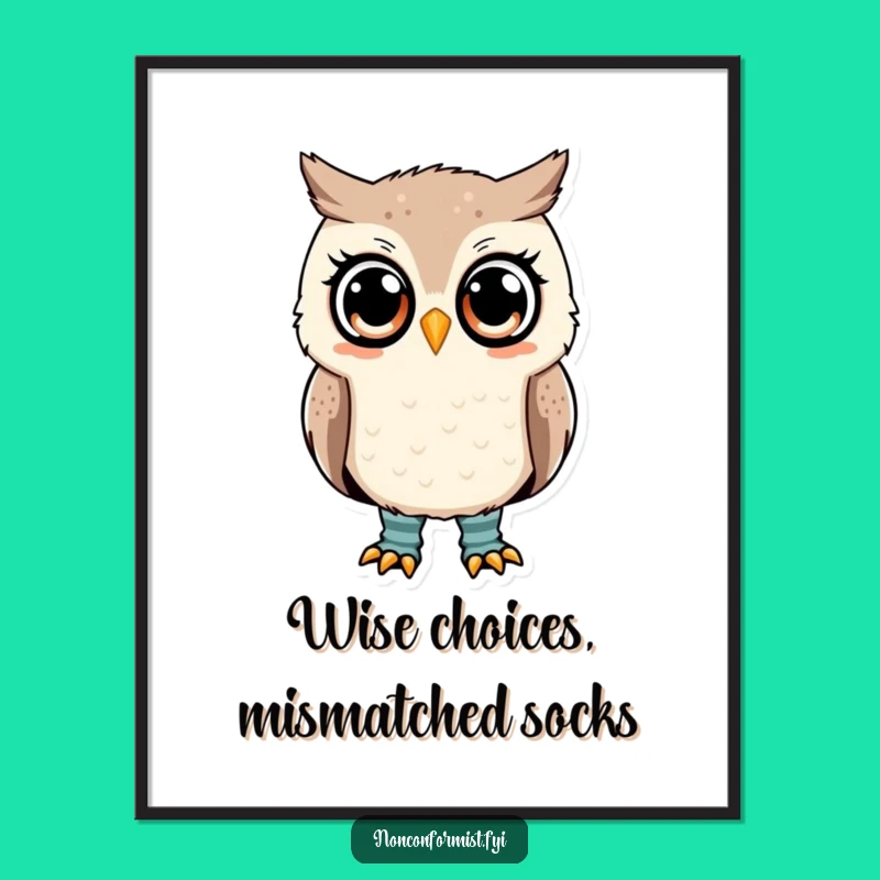 Funny Free Printable Owl Wall Art: Mismatched Socks, Quirky Downloadable Home Decor