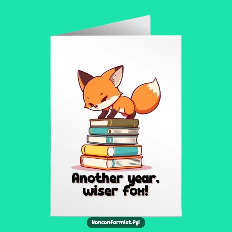 Free Printable Birthday Card: Funny Fox Balancing Books for a Smart Gift