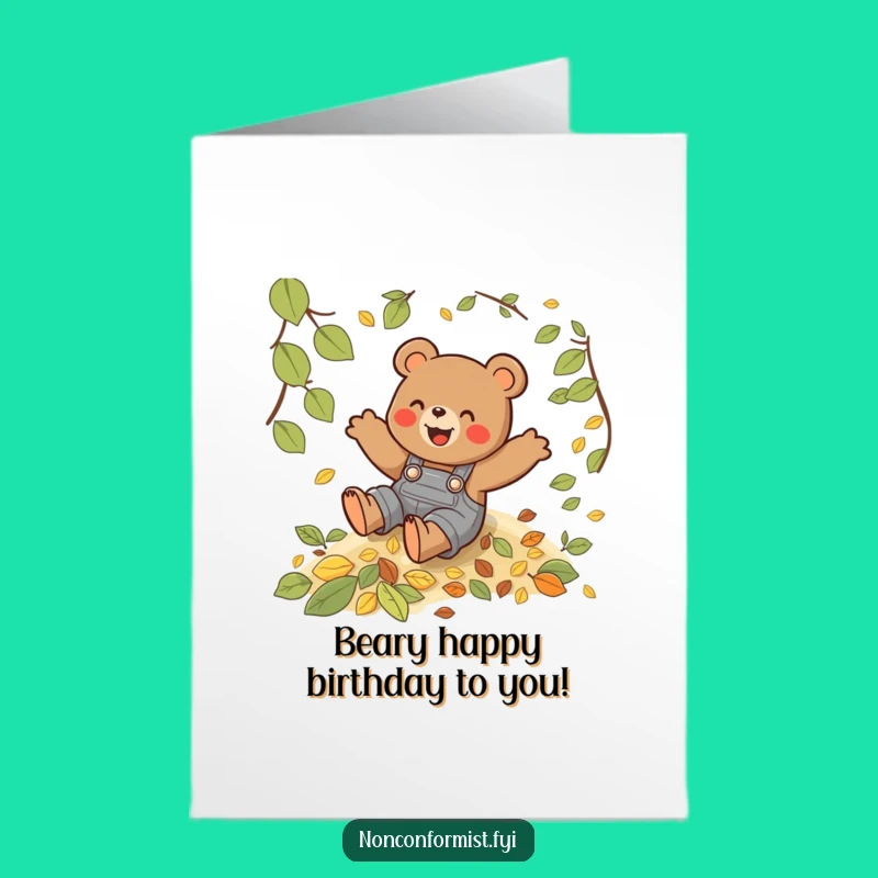 Free Printable Birthday Card: Playful Bear Slides into Fun for a Happy Day