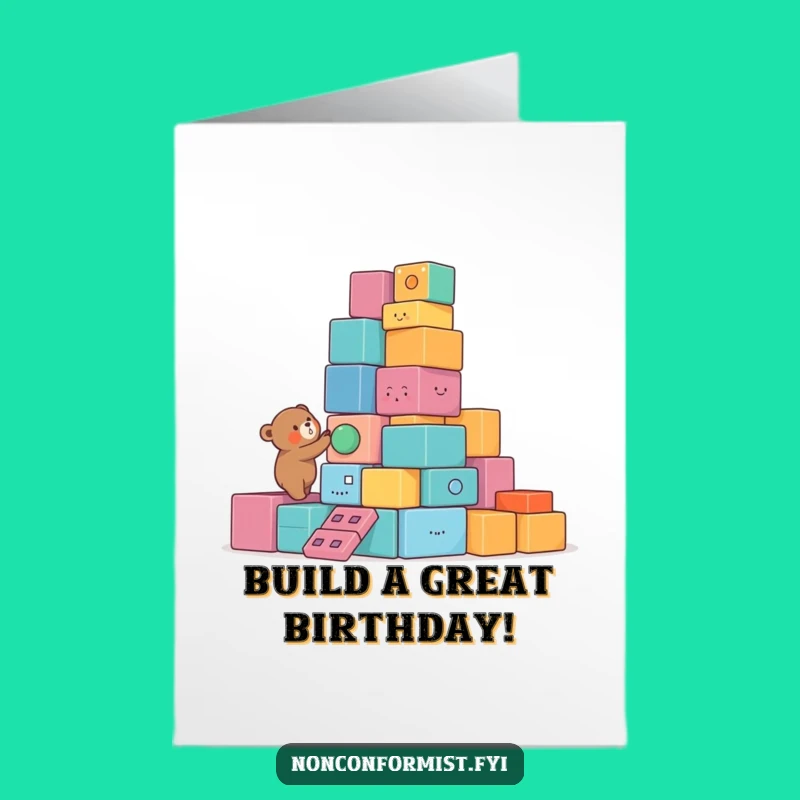 Free Printable Bear Birthday Card - Funny Building Downloadable Gift for Creative Souls