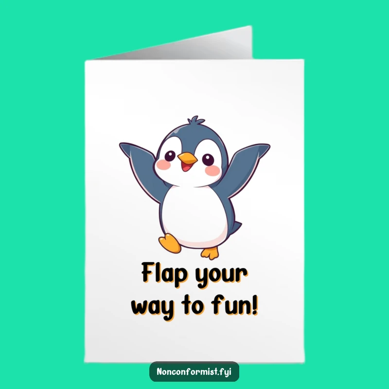 Free Printable Funny Birthday Card: Kawaii Penguin's Flying Fail