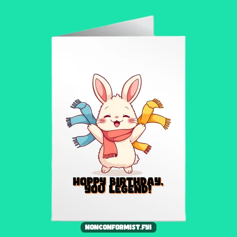 Free Printable Birthday Card: Joyful Rabbit Juggling Scarves