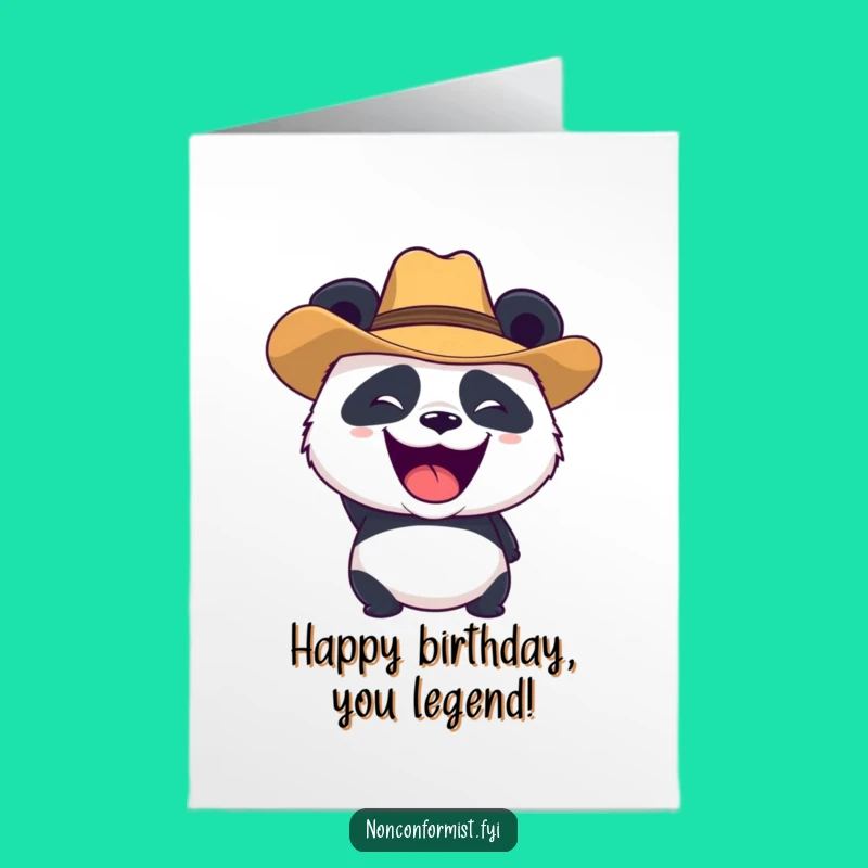 Free Printable Funny Birthday Card: Panda Cowboy Roars Happy Birthday
