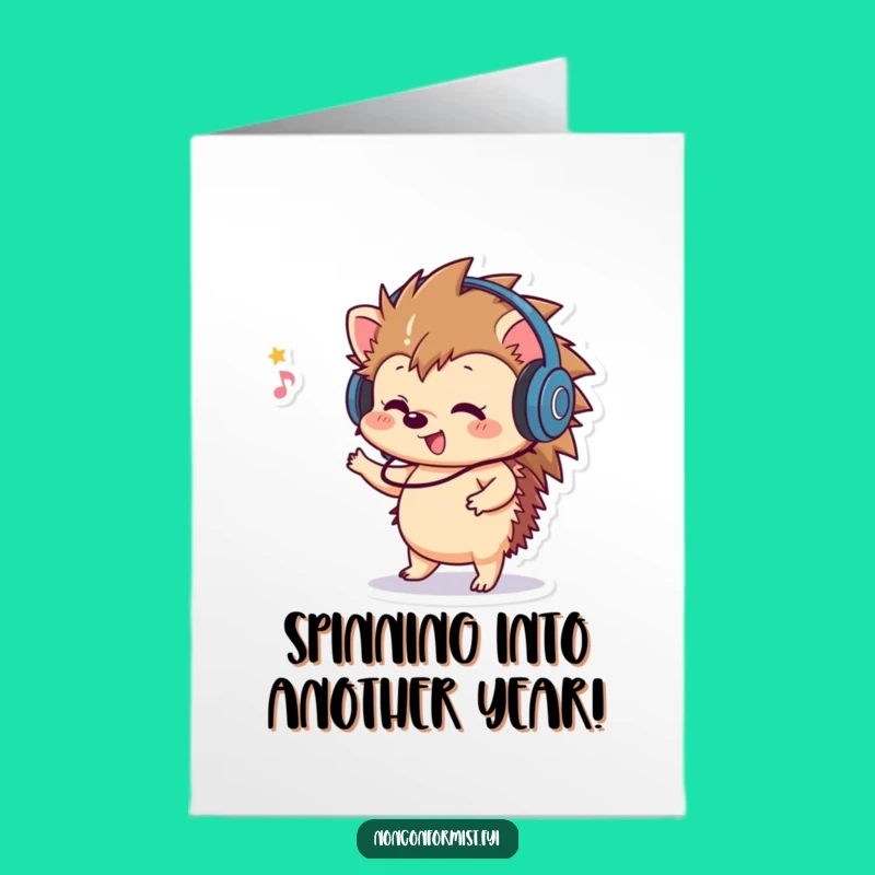 Free Printable Birthday Card: Dancing Hedgehog's Tunes - Funny Downloadable Gift