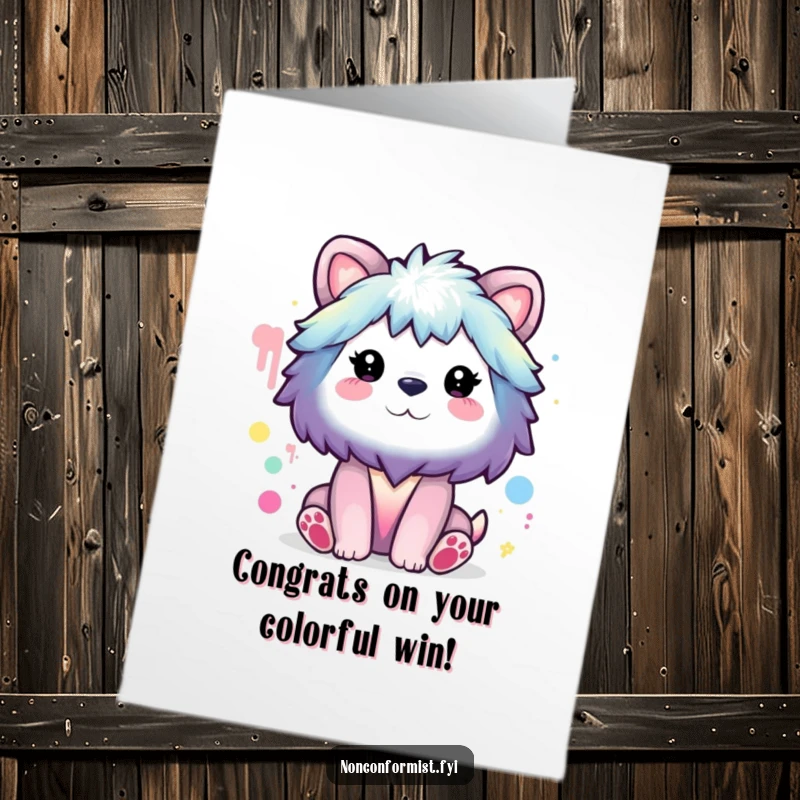 Funny Free Printable Congrats Card: Animal artist creating a rainbow with vibrant, unusual colors. Celebratory, unique downloadable art.