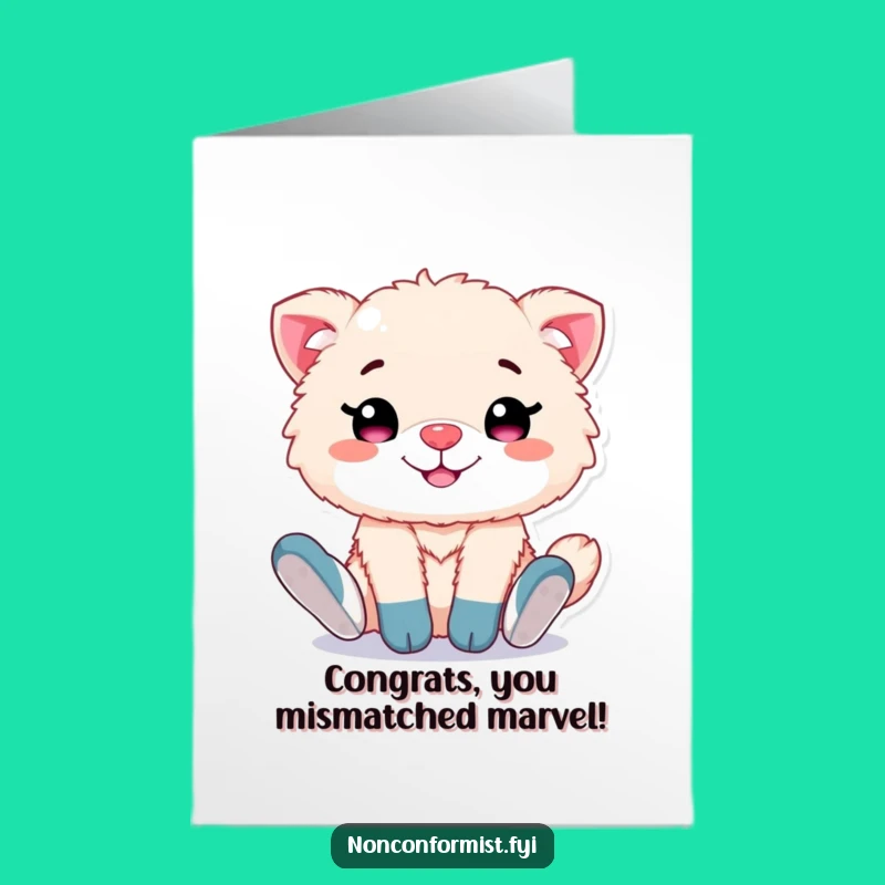 Free Printable Congrats Card: Fluffy Animal Mismatched Socks Funny Downloadable Gift