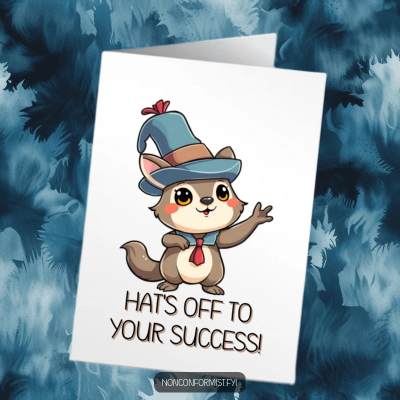 Funny Free Printable Congratulations Card: Quirky animal character in an eccentric hat strikes a fabulous, dramatic pose.