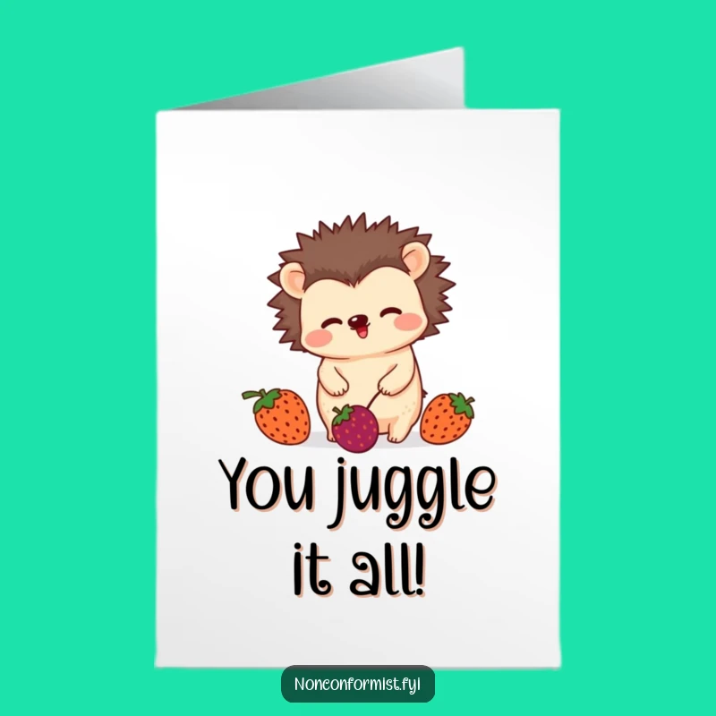 Free Printable Congrats Card: Hedgehog's Berry Skill, Funny Downloadable Gift of Triumph