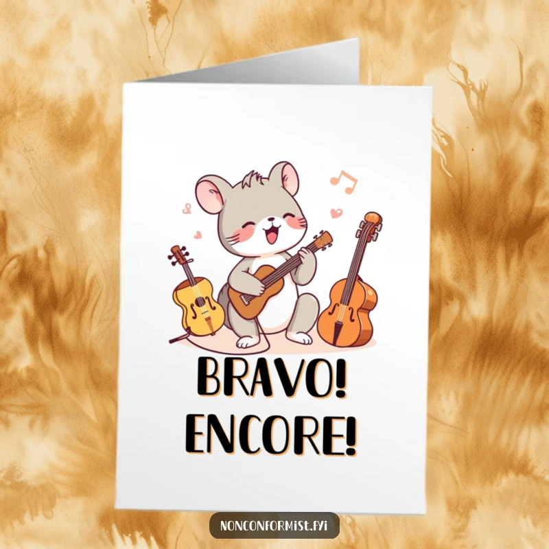 Funny Free Printable Congratulations Card: Small animal joyfully creates a delightful, multi-instrumental masterpiece to mark an achievement.
