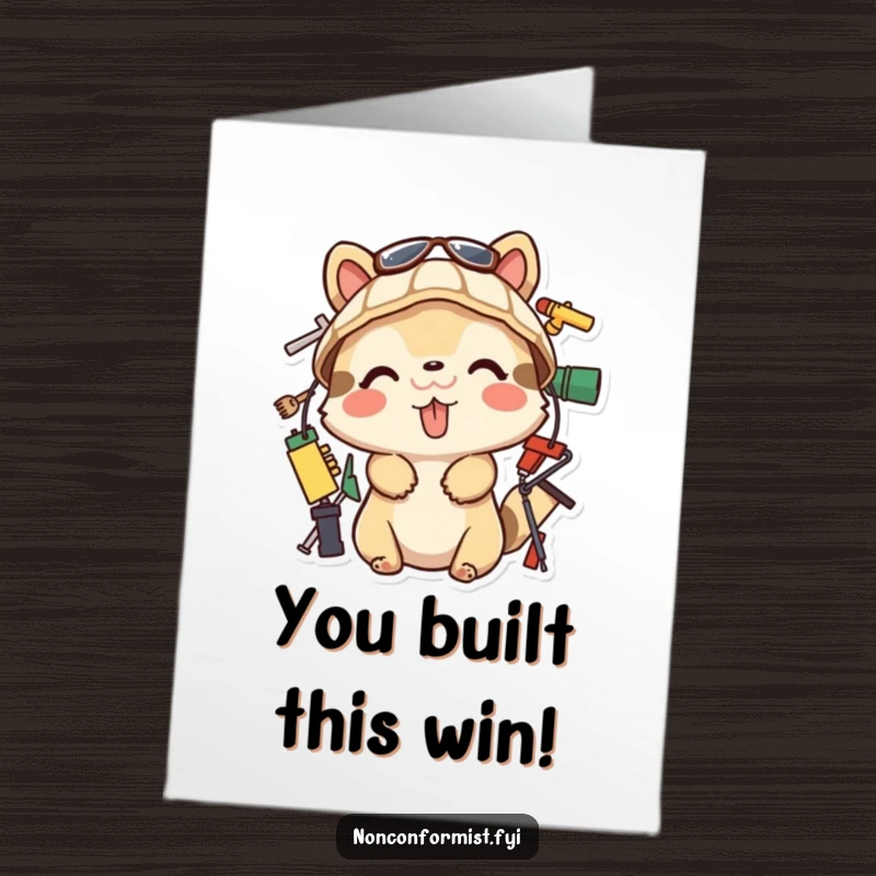 Funny Free Printable Congratulations Card: Playful animal with tongue out, proudly showcasing its unconventional structure, humorous downloadable congrats.