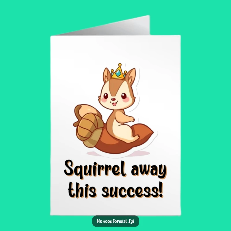 Free Printable Congrats Card: Hilarious Squirrel King Celebrates with Rolling Acorn