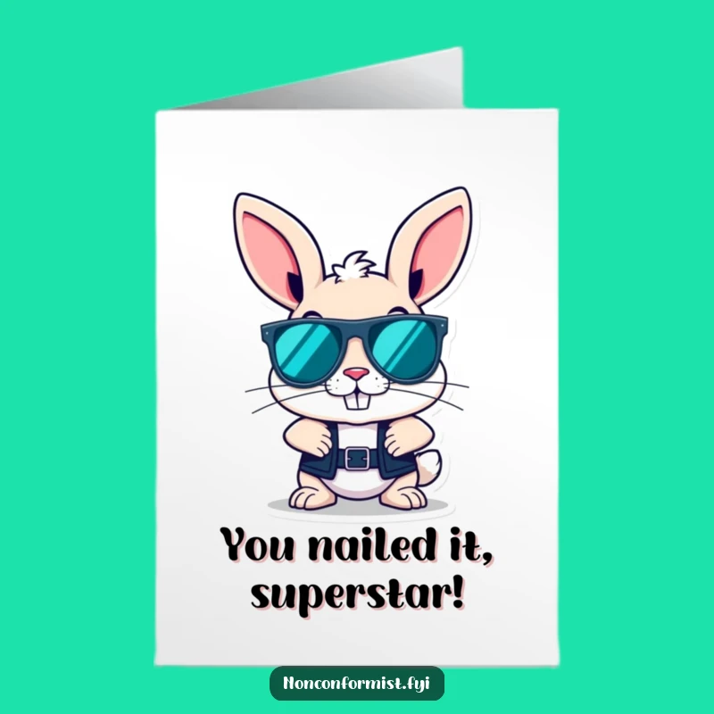 Free Printable Congratulations Card: Rebellious Bunny Cool Grin Funny Downloadable