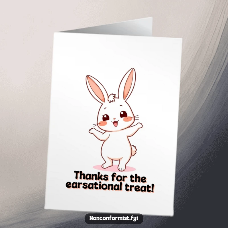 Funny Free Printable Thank You Card: Cute bunny dancing wildly with mismatched ears, a delightful downloadable sentiment.
