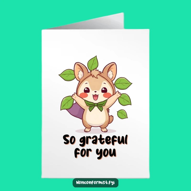 Free Printable Thank You Card: Leaf-Cape Animal's Gratitude for a Funny DIY Gift