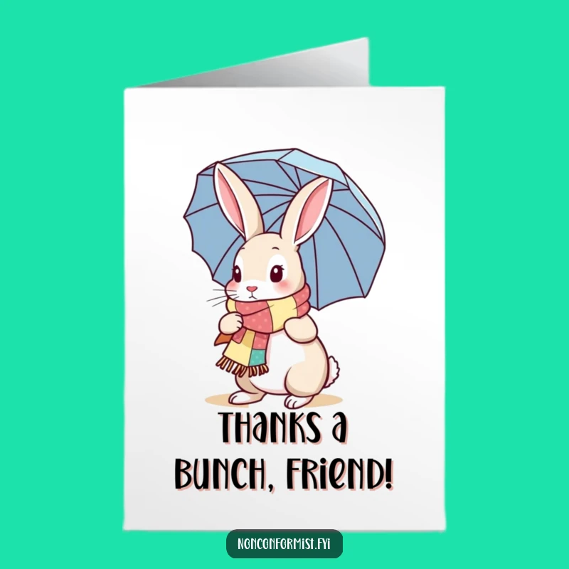 Free Printable Thank You Card: Charming Rabbit Umbrella, Heartfelt Downloadable Gift!