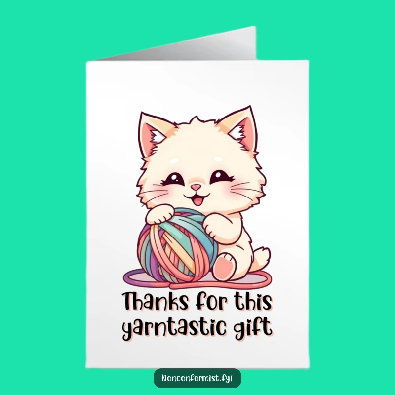 Free Printable Thank You Card: Fluffy Cat Yarn Thanks - Print at Home!