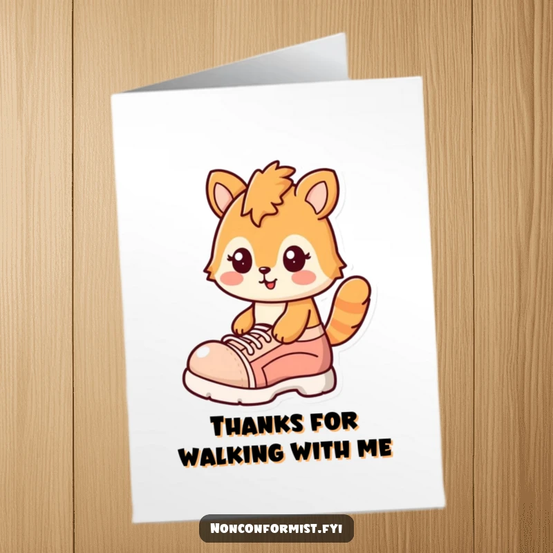 Funny Free Printable Thank You Card: Smirking animal with one comically large shoe.