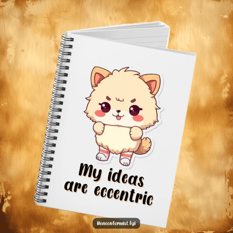 Funny Notebook: Fluffy animal wearing odd socks, looking defiantly proud, with blank pages for humorous ideas.