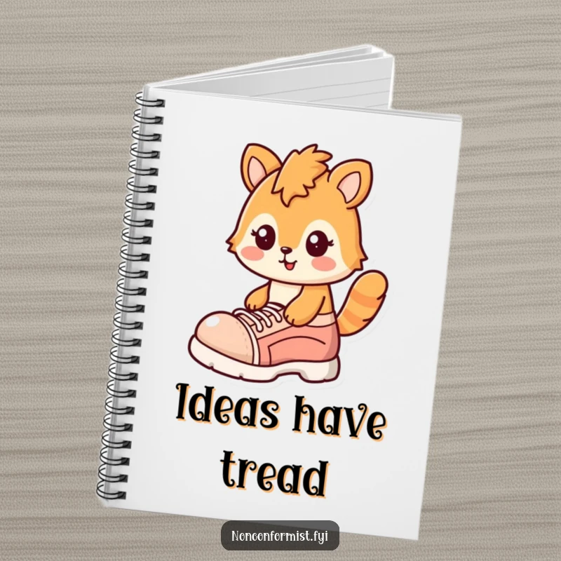Funny notebook with a silly sloth character sporting a cheerful smirk and a single, enormous oversized shoe.