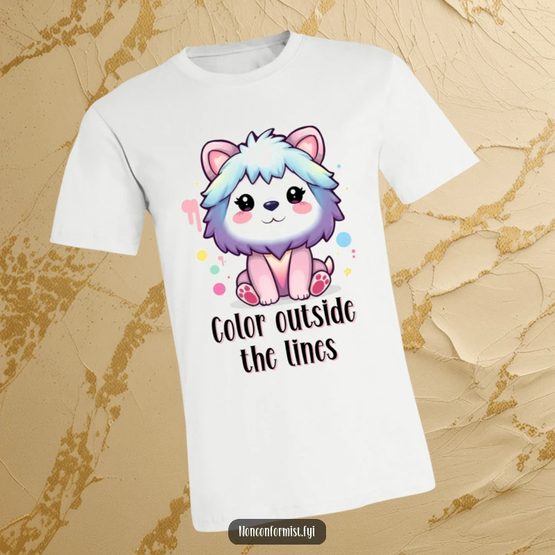 Funny T-Shirt: Animal character painting a rainbow using strange, unconventional colors, showcasing humorous artistic expression.