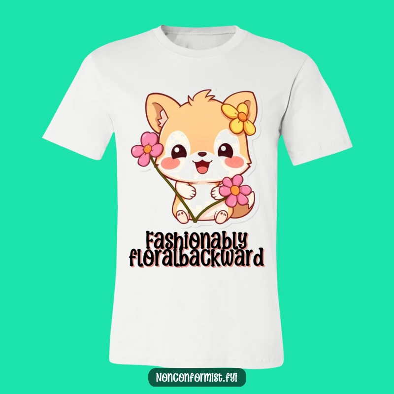 Funny Floral Folly Tee: Cute Animal Character's Wrong Flower Placement, Funny Gift